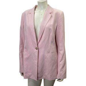 Loft Womens Linen Blend Blazer Single-Button‎ Closure Notch Lapel Sz 14